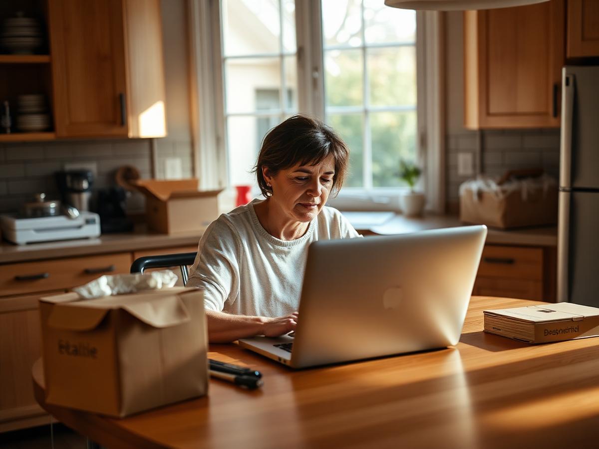 Mulher trabalhando de casa em um notebook